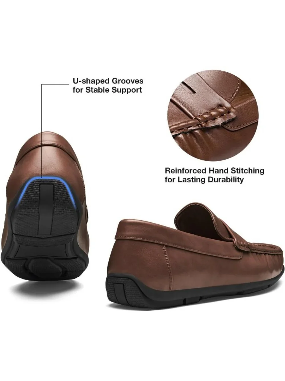 HEEZ Men's Brown PU Faux Leather Penny Loafers Slip On Casual Driving Shoes
